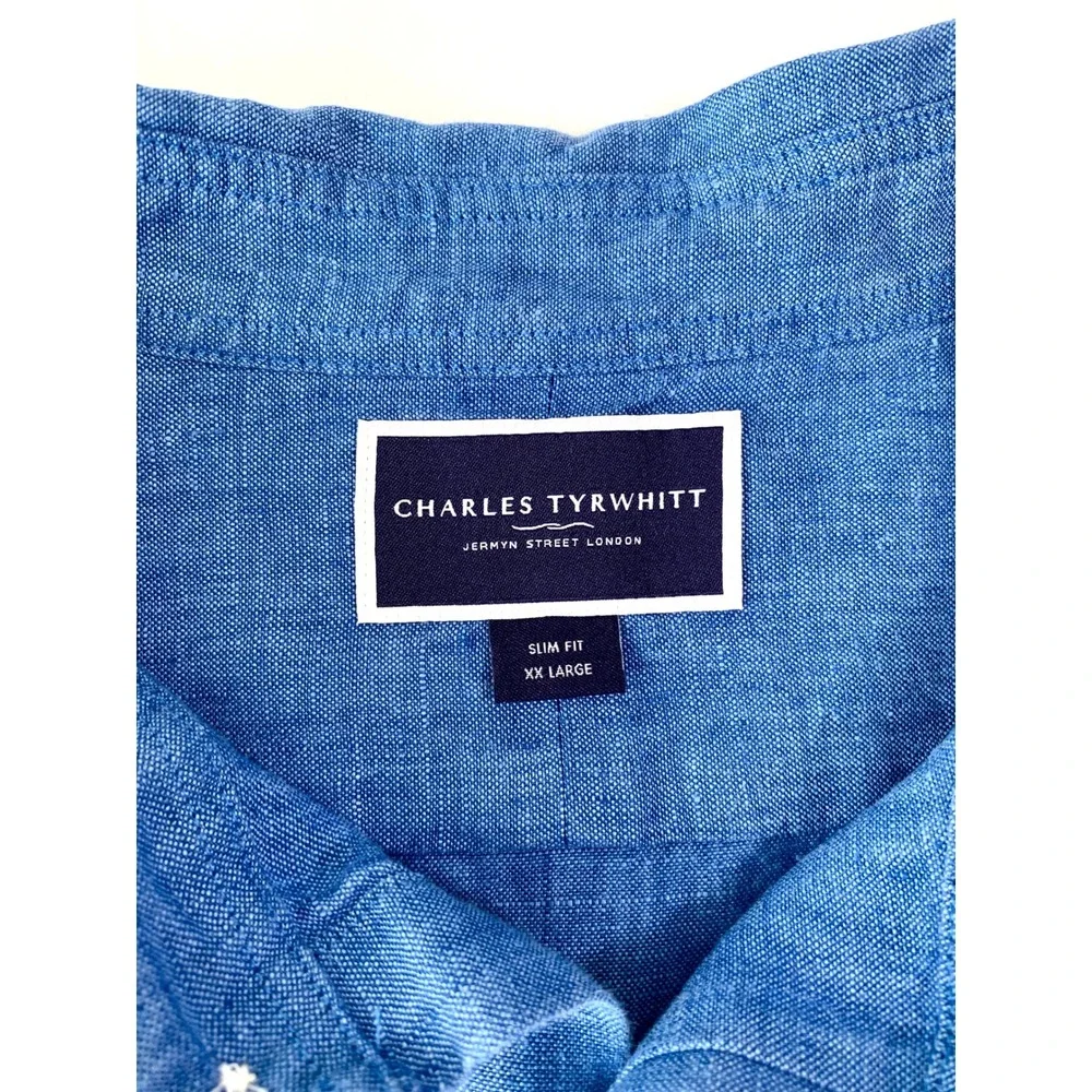 Charles Tyrwhitt Mens Pure Linen Slim Fit Shirt Cornflower Blue XXL $139 - Picture 14 of 16
